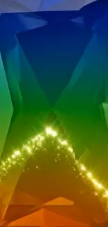 Colorful geometric pattern with sparkles on a vibrant mobile wallpaper.