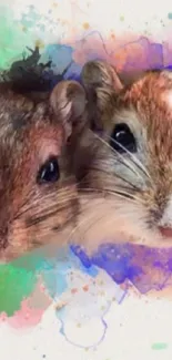 Colorful gerbil art wallpaper with watercolor effect and nature theme.