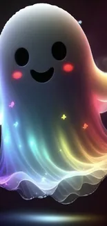 Cute ghost with colorful neon glow.