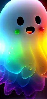 Colorful ghost with rainbow glow on mobile wallpaper.