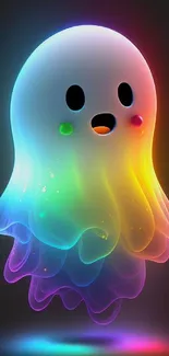 Colorful glowing ghost mobile wallpaper with rainbow hues.