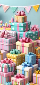 Colorful stacked gift boxes with ribbons