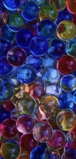 Colorful glass orbs creating an abstract pattern.