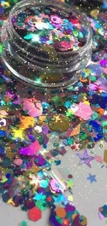 Bright and colorful glitter scattered across a surface for a lively phone background.