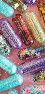 Colorful and sparkling glitter capsule wallpaper for mobile.