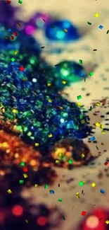 Vibrant and colorful glitter explosion mobile wallpaper with rainbow hues.