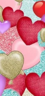 Colorful glitter heart wallpaper with vibrant design.