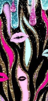 Vibrant glitter lips on a bold black background.