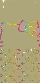 Colorful glitter mobile wallpaper with a bow design and iconic patterns.