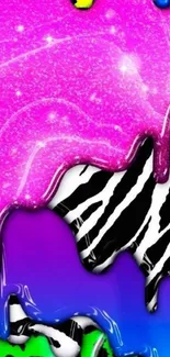 Pink, blue, and green glitter zebra wallpaper design.