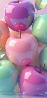 Colorful stack of glossy apples with pastel hues