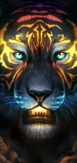 Mesmerizing colorful glowing tiger face wallpaper.