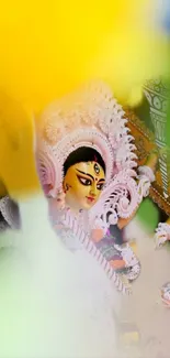 Colorful depiction of Goddess Durga amidst vibrant hues for mobile wallpaper.