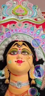 Colorful and detailed image of a goddess with vibrant decorations.