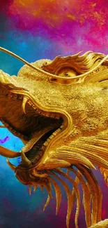 Golden dragon on colorful background wallpaper.