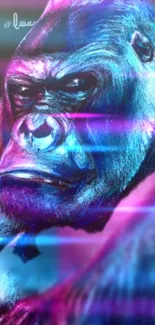 Colorful gorilla artwork with blue and pink lights.