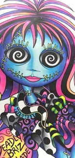 Colorful gothic doll with psychedelic patterns.