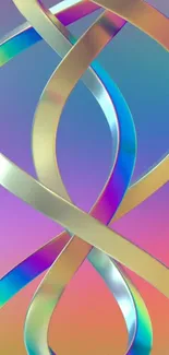 Intricate colorful ribbons on gradient background mobile wallpaper.