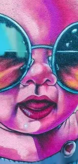 Graffiti-style baby with vibrant sunglasses.