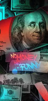 Vibrant graffiti on dollar bill wallpaper.