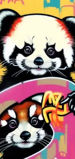 Vibrant graffiti art with colorful pandas on a mural.