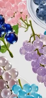 Colorful grapes and blueberries on artistic background.
