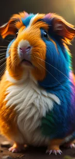 Colorful guinea pig with vibrant fur in warm shades, perfect phone wallpaper.