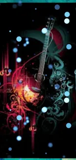 Vibrant guitar art wallpaper with dynamic colors and patterns.