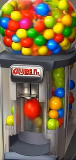 Colorful gumball machine filled with candies.