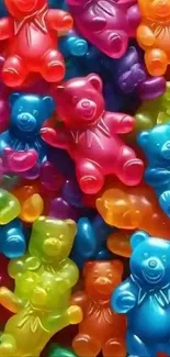 Colorful gummy bears arranged closely together.