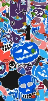 Colorful Halloween-themed phone wallpaper with abstract patterns and spooky faces.