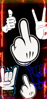 Colorful hand gesture wallpaper with vibrant border and cartoon style.