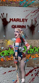 Harley Quinn graffiti-inspired wallpaper with vibrant colors.