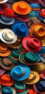 Mobile wallpaper with colorful hats arranged in a vibrant pattern.