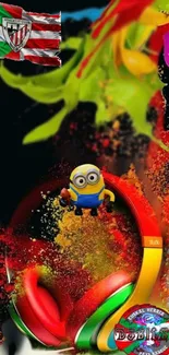 Vibrant Minion with colorful headphones art.