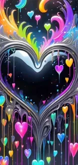 Multicolored abstract heart design with dripping colors