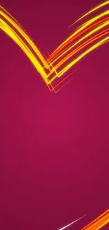 Vibrant abstract heart design with yellow and red light streaks on a red background.