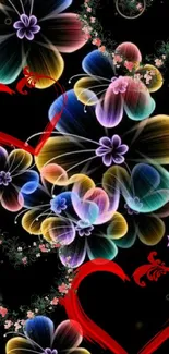 Vibrant floral and heart design wallpaper for mobile