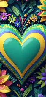 Heart and colorful flowers artistic mobile wallpaper.