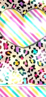 Colorful heart and leopard print wallpaper.