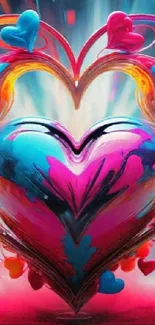 3D colorful heart wallpaper with vibrant swirling colors.