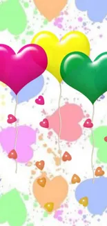 Heart-shaped balloons on pastel heart background.