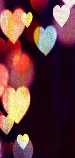 Vibrant heart-shaped bokeh wallpaper design.