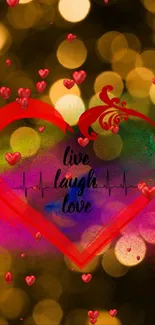 Colorful heart with bokeh lights wallpaper design.