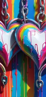 Colorful dripping heart and chain wallpaper