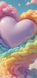 Whimsical heart-shaped cloud with vibrant colors and a pastel sky.