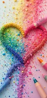 Colorful heart-shaped crayon artwork with vibrant shades.