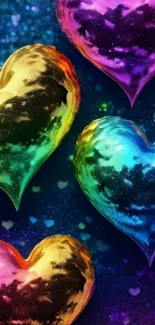Colorful metallic heart pattern wallpaper.