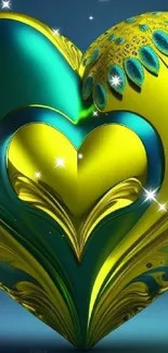 Vibrant heart-shaped artwork blending blue and yellow colors.