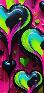Colorful heart drip art in neon shades.